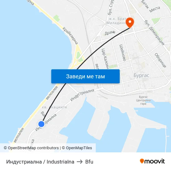 Индустриална / Industrialna to Bfu map