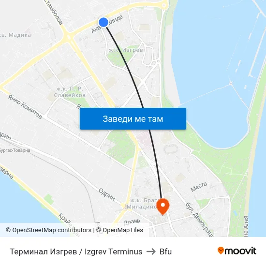 Терминал Изгрев / Izgrev Terminus to Bfu map