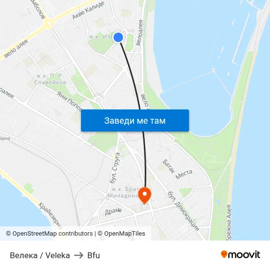 Велека / Veleka to Bfu map