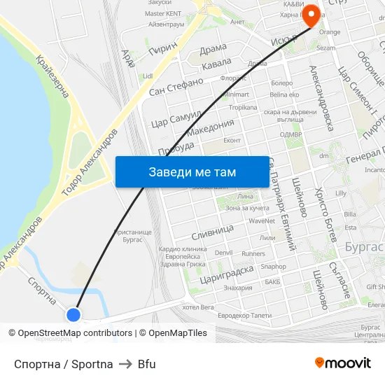 Спортна / Sportna to Bfu map