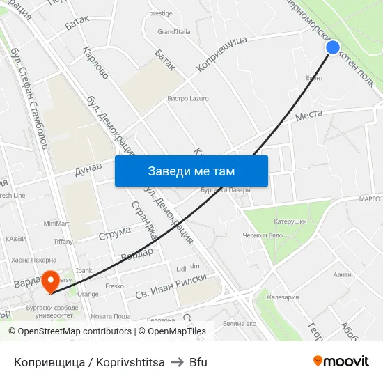 Копривщица / Koprivshtitsa to Bfu map