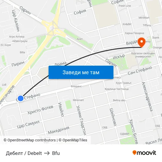 Дебелт / Debelt to Bfu map