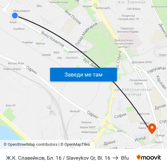 Ж.К. Славейков, Бл. 16 / Slaveykov Qr, Bl. 16 to Bfu map