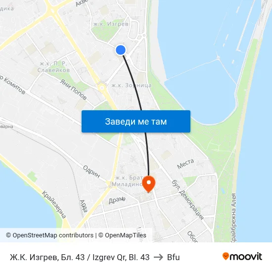 Ж.К. Изгрев, Бл. 43 / Izgrev Qr, Bl. 43 to Bfu map