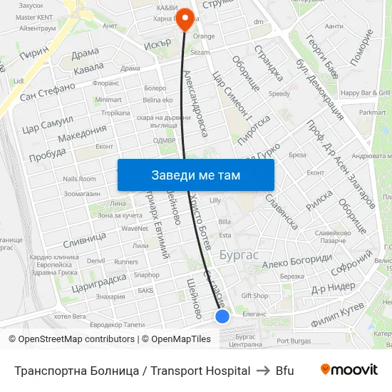 Транспортна Болница / Transport Hospital to Bfu map