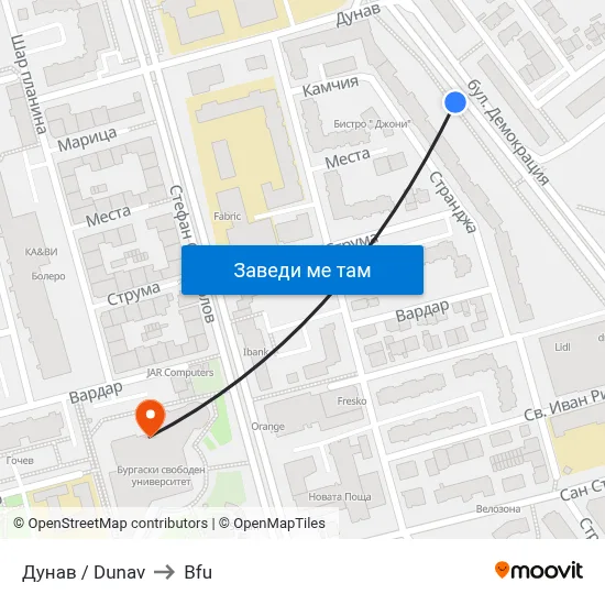 Дунав / Dunav to Bfu map