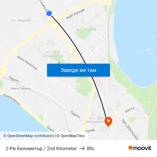 2-Ри Километър / 2nd Kilometer to Bfu map