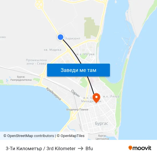 3-Ти Километър / 3rd Kilometer to Bfu map