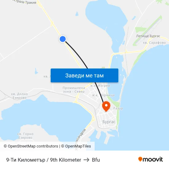 9-Ти Километър / 9th Kilometer to Bfu map