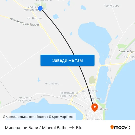 Минерални Бани / Mineral Baths to Bfu map