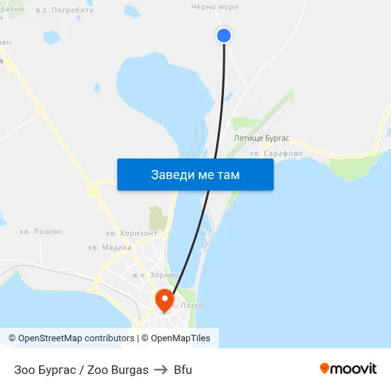 Зоо Бургас / Zoo Burgas to Bfu map