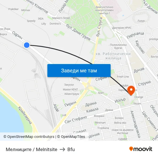 Мелниците / Melnitsite to Bfu map