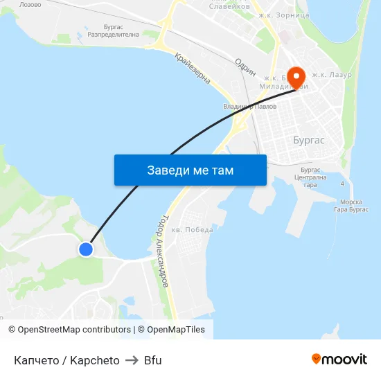 Капчето / Kapcheto to Bfu map
