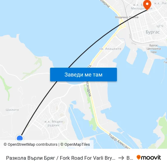 Разкола Върли Бряг / Fork Road For Varli Bryag to Bfu map