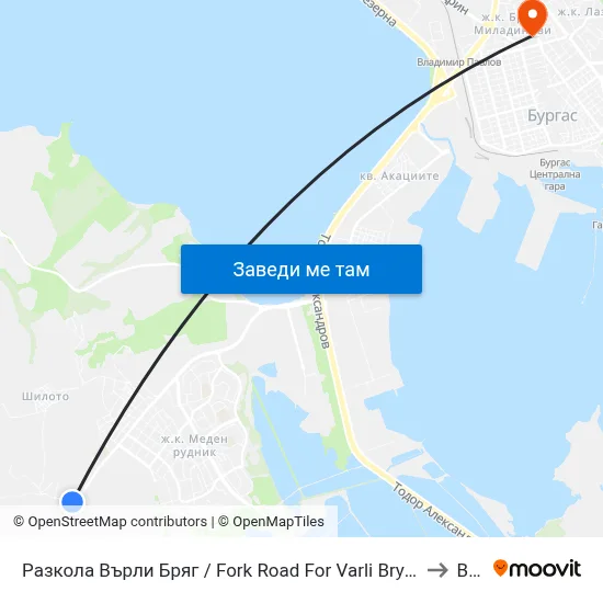 Разкола Върли Бряг / Fork Road For Varli Bryag to Bfu map