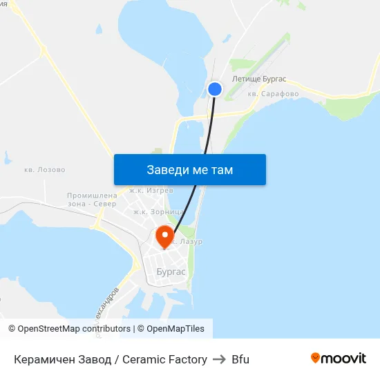 Керамичен Завод / Ceramic Factory to Bfu map