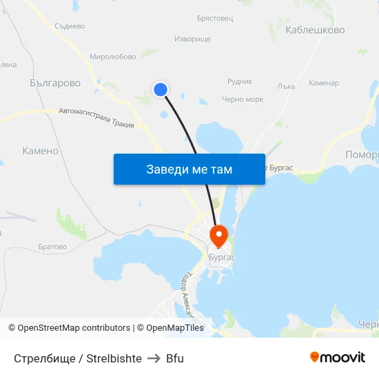 Стрелбище / Strelbishte to Bfu map