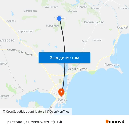 Брястовец / Bryastovets to Bfu map