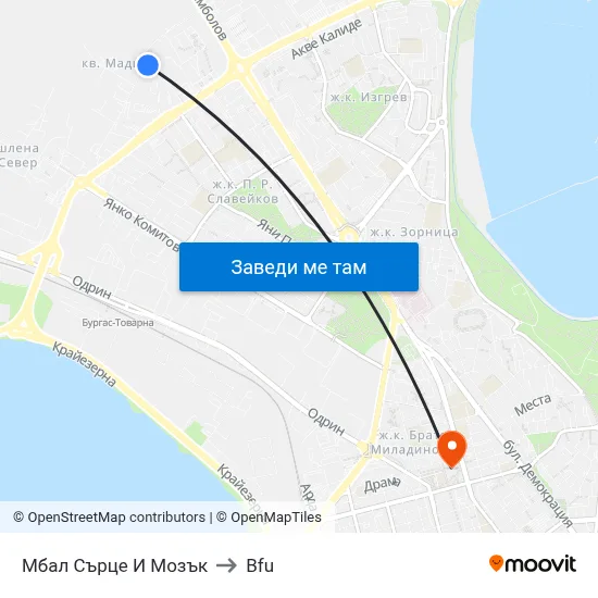 Мбал Сърце И Мозък to Bfu map