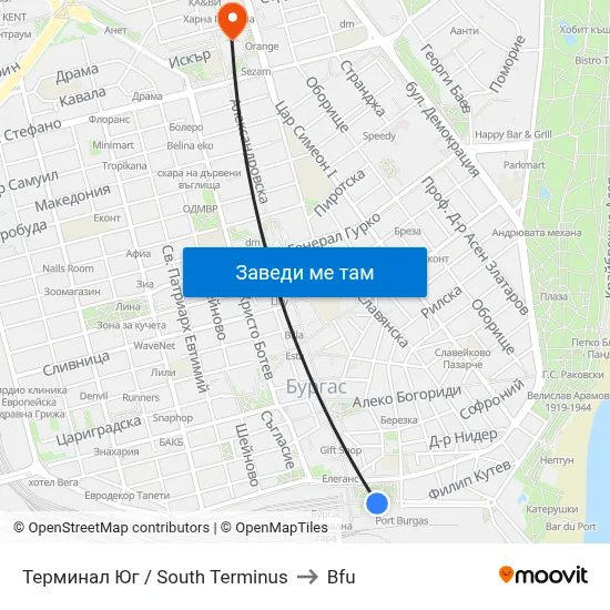 Терминал Юг / South Terminus to Bfu map