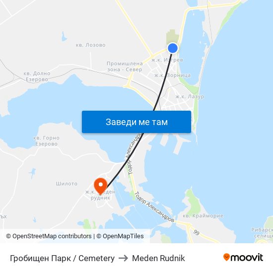 Гробищен Парк / Cemetery to Meden Rudnik map