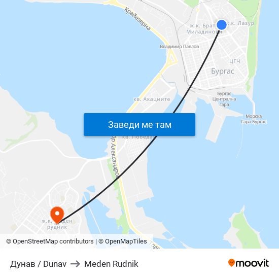 Дунав / Dunav to Meden Rudnik map