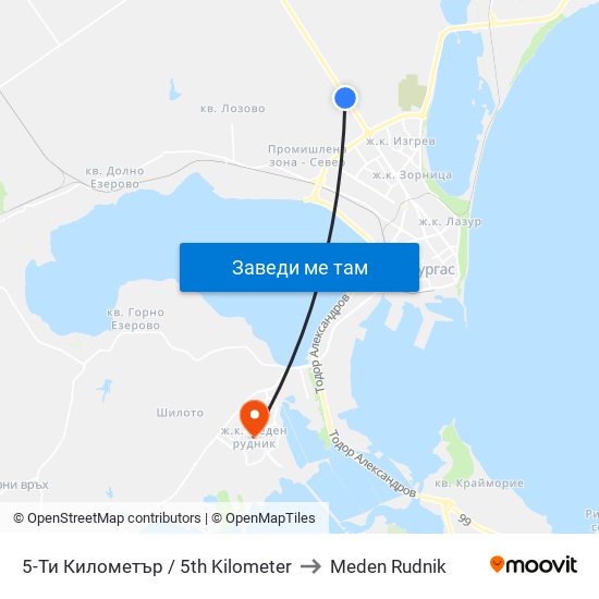 5-Ти Километър / 5th Kilometer to Meden Rudnik map