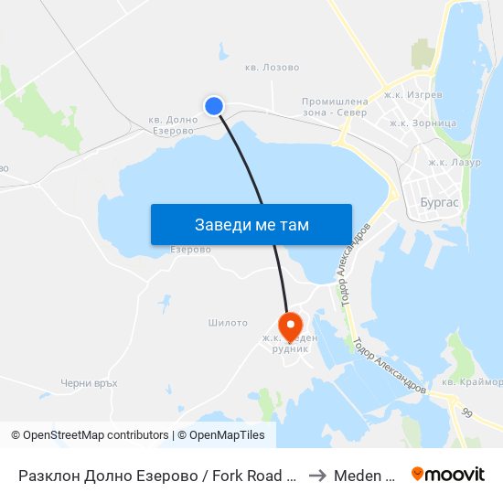 Разклон Долно Езерово / Fork Road For Dolno Ezerovo to Meden Rudnik map