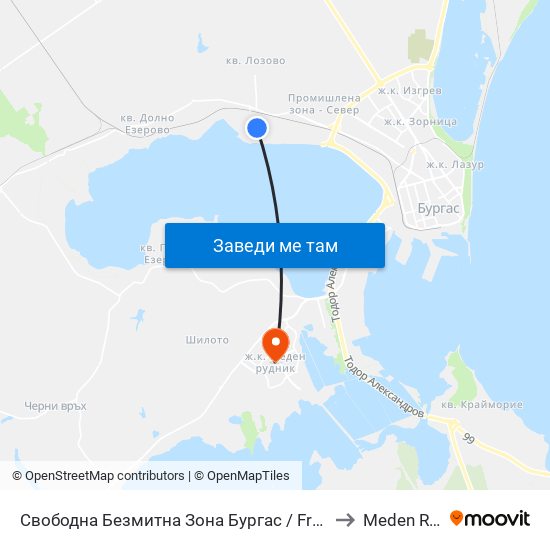 Свободна Безмитна Зона Бургас / Free Zone Bourgas to Meden Rudnik map