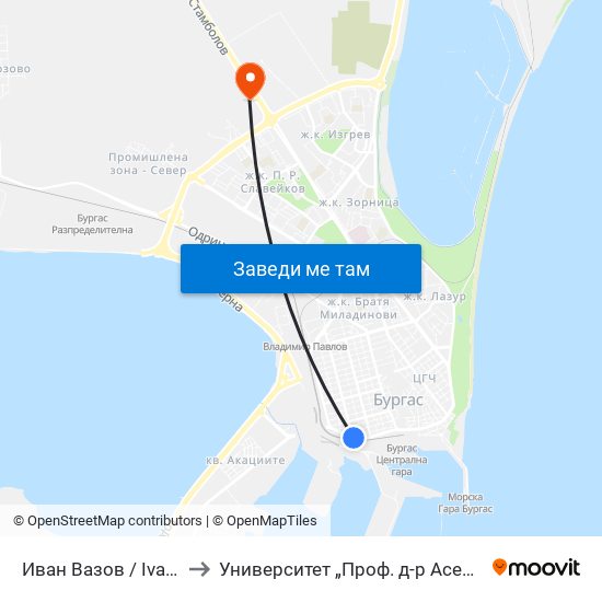 Иван Вазов / Ivan Vazov to Университет „Проф. д-р Асен Златаров” map