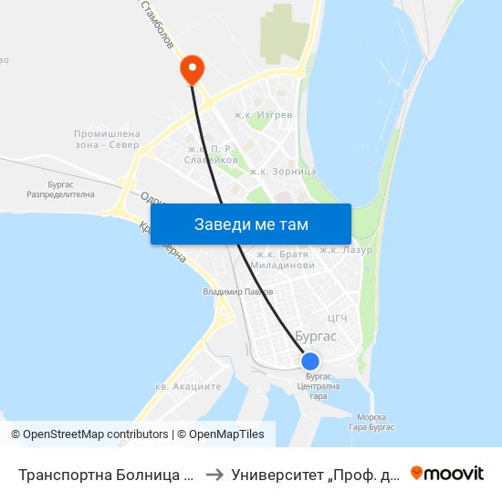 Транспортна Болница / Transport Hospital to Университет „Проф. д-р Асен Златаров” map