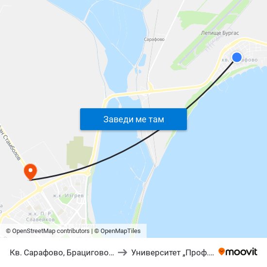 Кв. Сарафово, Брацигово / Sarafovo Qr, Bratsigovo to Университет „Проф. д-р Асен Златаров” map