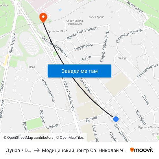 Дунав / Dunav to Медицинский центр Св. Николай Чудотворец map