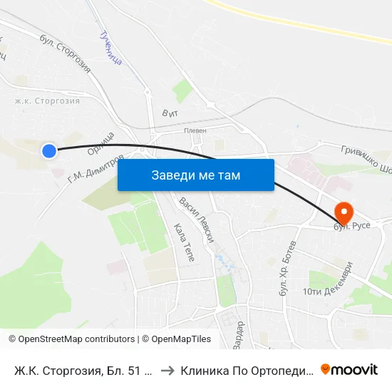 Ж.К. Сторгозия, Бл. 51 / Storgoziya Qtr, 51 Bl to Клиника По Ортопедия И Травматология map