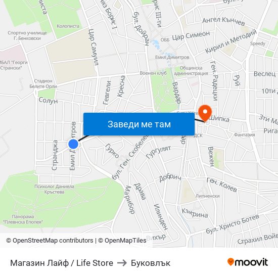 Магазин Лайф / Life Store to Буковлък map