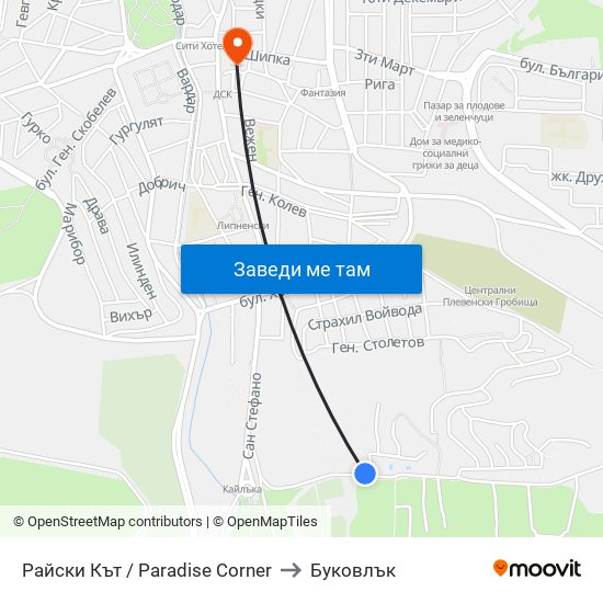Райски Кът / Paradise Corner to Буковлък map