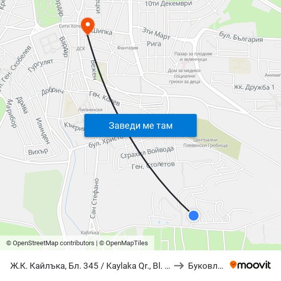 Ж.К. Кайлъка, Бл. 345 / Kaylaka Qr., Bl. 345 to Буковлък map