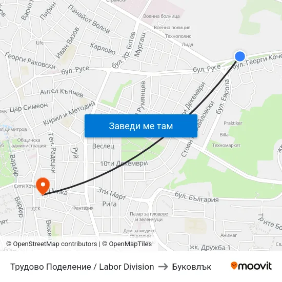 Трудово Поделение / Labor Division to Буковлък map