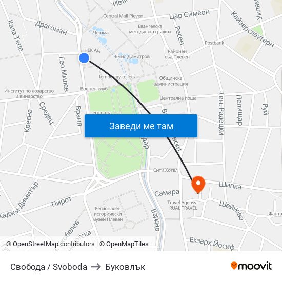 Свобода / Svoboda to Буковлък map