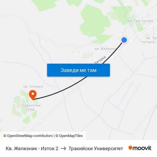 Кв. Железник - Изток 2 to Тракийски Университет map