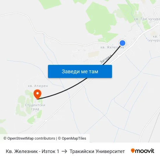 Кв. Железник - Изток 1 to Тракийски Университет map