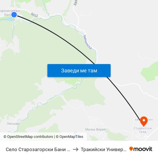 Село Старозагорски Бани - Поща to Тракийски Университет map