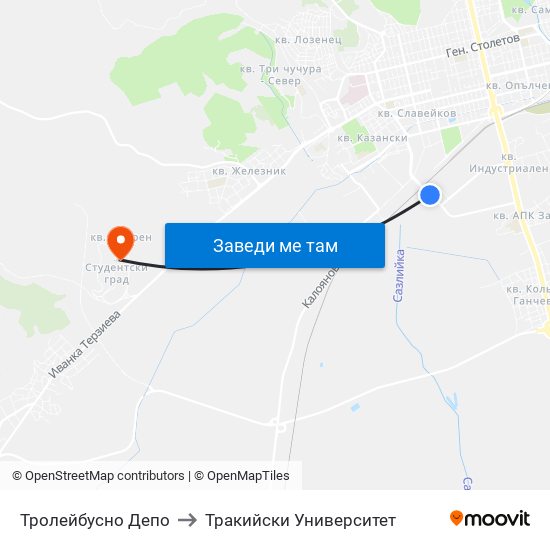 Тролейбусно Депо to Тракийски Университет map