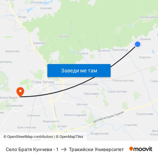 Село Братя Кунчеви - 1 to Тракийски Университет map