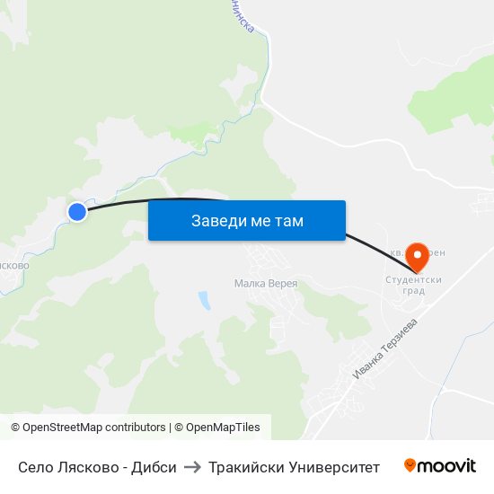 Село Лясково - Дибси to Тракийски Университет map