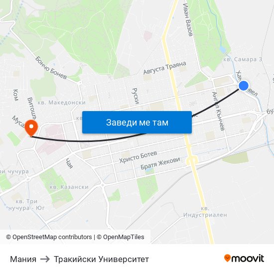 Мания to Тракийски Университет map