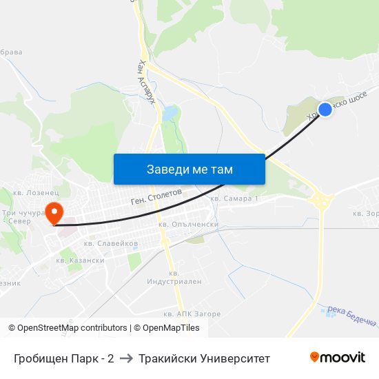 Гробищен Парк - 2 to Тракийски Университет map