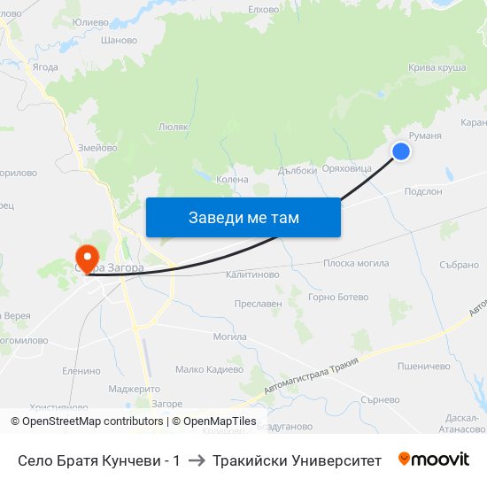 Село Братя Кунчеви - 1 to Тракийски Университет map