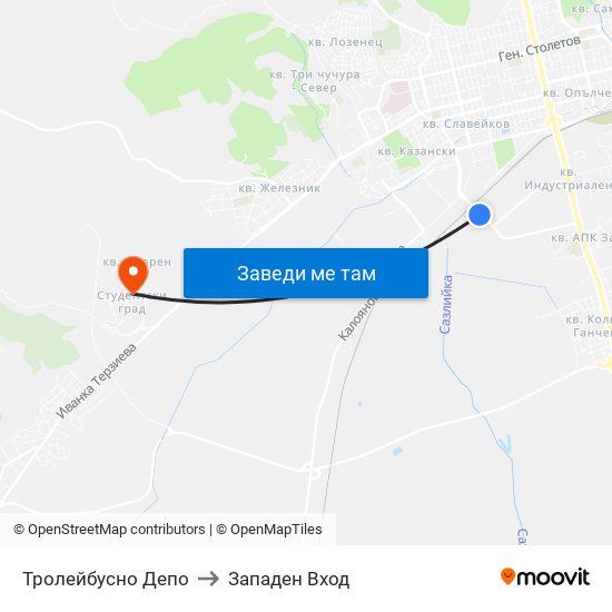 Тролейбусно Депо to Западен Вход map