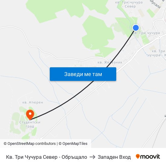 Кв. Три Чучура Север - Обръщало to Западен Вход map